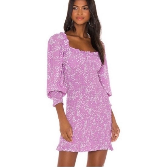 Faithfull The Brand Gombardy Shirred Purple Floral Dress - Picture 1 of 8